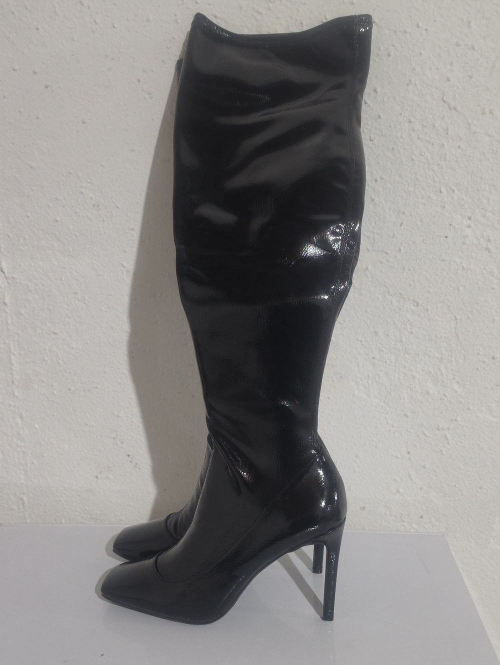 INC KEENAHP Black Patent Leather High Heel Over-the-Knee Women's Boots